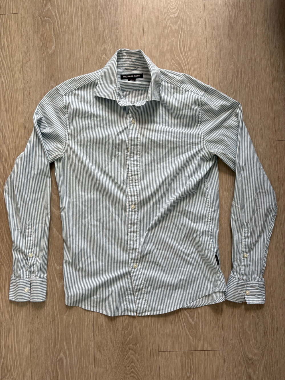 Michael Kors Men's Green & White Striped Button-Down Shirt